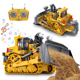 Samtop Rc Bulldozer Toys - Remote Control Bulldozer Construction Vehicles Trucks Toys for Boys Kids Age 7 8-12 - Metal Remote Control Electric Tractor Loader Toys with Light and Sound - Birthday Gift