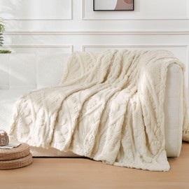 WONGS BEDDING Cuddly Blanket, Fluffy Boho Blanket, Fleece Blanket, 150 x 200 cm, Sofa Blanket, Wool Blanket, Couch Blanket, Warm Soft Throw for Sofa, Couch, Bed, White Cream