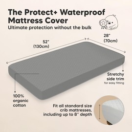 Waterproof Crib Mattress Protector Cover Fitted - 2-Pack Quiet Baby Mattress Topper Crib Sheets, 52" x 28" Soft Quilted Cotton Baby Sheet, Easy Fit, Durable Toddler Liner (Granite)