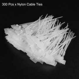 sourcing map 300pcs Nylon Cable Ties Tags Label Marker Self-Locking for Marking Organizing 100mm White