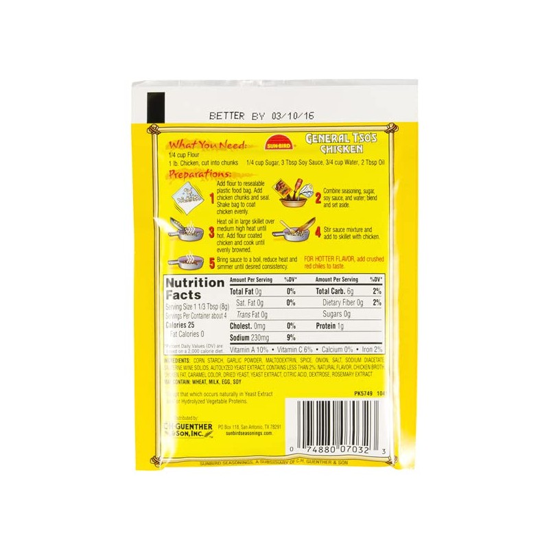 Sunbird General Tso's Chicken Seasoning Mix, 1.14 oz (Pack of