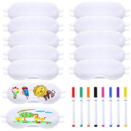NganSuRong Sleepover Party Supplies for Girls, DIY Color Your Own Eye Mask with 8 PCS Fabric Marker Pens, White Blindfold Slumber Eye Covering for Travel Game Sleepover Party Supply (12PCS White)