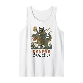 Samurai Cat on Tyrannosaurus rex. | Retro Japanese Vibes Tank Top