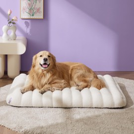Lesure 4 Inch Thick Orthopedic Foam Dog Bed for Large Dogs, Waterproof Chic Flat Dog Bed with Removable Cover, Cute Fuzzy Pet Beds for Indoor Dogs (44" x 32", Cream)