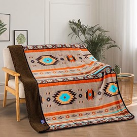 NU TRENDZ Sherpa Fleece Throw Blanket for Couch, Super Fuzzy Soft Double-Sided Cozy Plush Blanket Throw 50"x60"(Southwest Navajo Print) (Rust)
