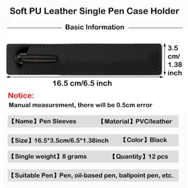 MEISO Soft PU Leather Single Pen Case Holder, 12 Pcs Classic Designed and Durable Single Pen Pouch, Leather Pen Holder, Pen Sleeves, Single Pen Protector for Business, School (Black)