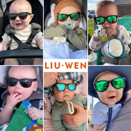LIU·WEN Polarized Baby Sunglasses with Silicon Strap - Bendable Flexible for Infant Newborn Age 0-18 Months(Matte Black/Gray+Matte Blue/Gray)