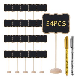 Mini Chalkboard Set, 24 Pieces Mini Chalkboard Set with Smooth Chalk Pens, Small Wooden Chalkboard with Stand, Small Table Board for Vintage Wedding Party Table Decoration Birthday Christening