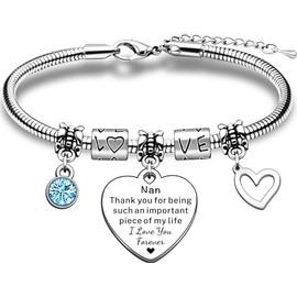 JMIMO Nan Bracelet Charm Nan Birthday Gifts Christmas Mothers Day Gift for Nan Thank You Nan Presents - Thank You For Being Sunch An Important Piece Of My Life