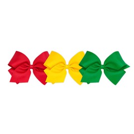 Wee Ones Girls' King Bow 3 pc Set Solid Grosgrain Variety Pack on a WeeStay No-Slip Hair Clip - Red, Yellow and Green