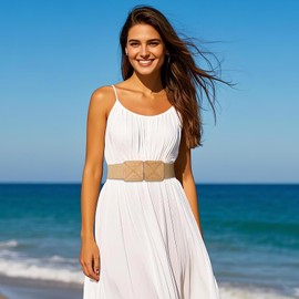 JASGOOD Straw Woven Elastic Belts for Women,Rattan Wide Stretch Belt for Dress Boho Wear Ladies Raffia Braided Square Belt