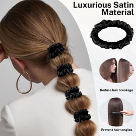 4Pcs Silk Scrunchies, Satin Hair Ties Elastic Hair Bobbles for Women Satin Ponytail Holder Hair Ties No Damage for Women Girls (Black)