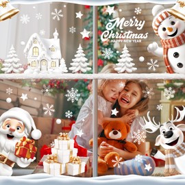 AhfuLife Christmas Window Stickers, 9 Sheets Reusable Christmas Window Clings for Christmas Decorations (E:Snowman & Santa Claus & Bell)
