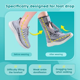 iDonau AFO Drop Foot Brace for Walking with Shoes for Right and Left, Adjustable Foot Drop Splint with 2 Metal Hook (Gray)