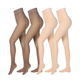 Foaincore 4 Pairs Fleece Lined Tights Women Fleece Lined Leggings Translucent Winter Sheer Tights Warm Pantyhose for Women(Brown, Nude Footed)