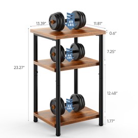 DUMOS End Table, 3 Tier Side Sofa Tables for Small Space, Storage Shelf, Nightstand with Adjustable Feet for Living Room, Bedroom, Office, Set of 2, Rustic Brown