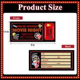 Tbaogusu Movie Night Birthday Ticket Invitations, Movie Party Invitations for Teens Adults Boys Girls, Birthday Party Favor & Supplies, 20 Ticket Invite Cards With Envelopes -008