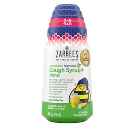 Zarbee's Kids Cough + Mucus Nighttime for Children 2-6 with Dark Honey, Ivy Leaf, Zinc & Elderberry, 1 Pediatrician Recommended, Drug & Alcohol-Free, Mixed Berry Flavor, 4FL Oz | Zarbee's