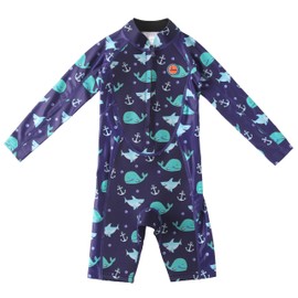 Swimbubs Kids Thermal Wetsuit 2mm Neoprene Core – Full Sleeve Swim Suit for Pool & Beach (3-4 Years, Blue Whale)