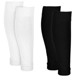 2 Pairs Soccer Sleeve Socks Shin Guard Sleeves Pre Cut Soccer Socks White Black Cross Leg Sleeves for Men Women Elastic Football Leg Sleeve for Football Basketball Running