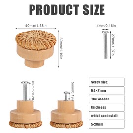 12pcs Wood Drawer Knobs, Wooden Knobs Round Boho Rattan Drawer Pulls with 24 Screws for Cabinets Dresser Handles Boho Wood Furniture