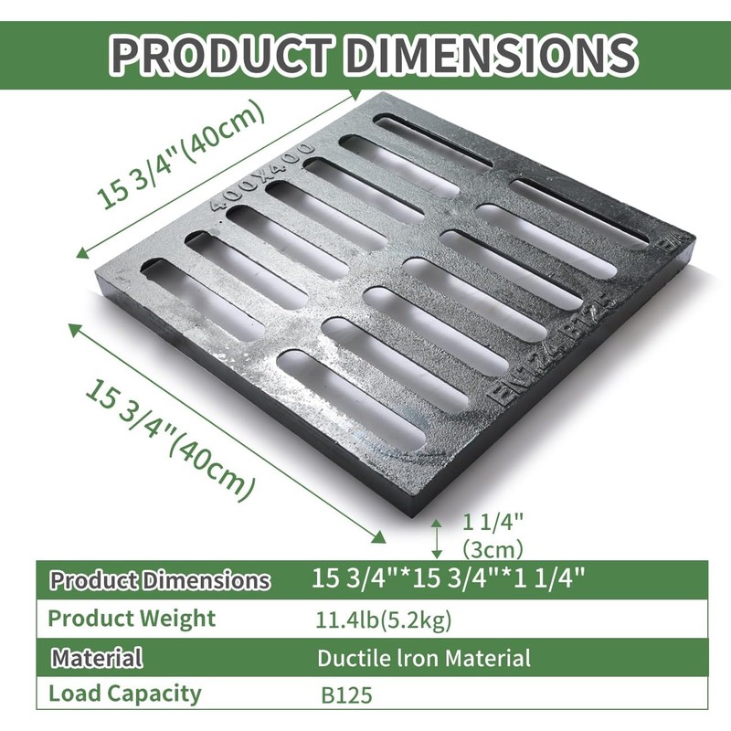 16x16 Cast Iron Drain Grate,B125 Square Outdoor Metal Grate for