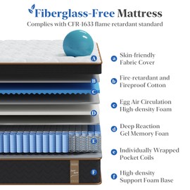FP FLEXPEDIC 10 Inch Twin Mattress, Extra Plush Hybrid Mattress in a Box, Fiberglass-Free Individual Pocket Spring-Motion Isolation-Extra Edge Support-Ergonomic Zone, 365 Nights Trial