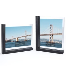 Lavezee 2 Pack 8x10 Picture Frames Made of Black Wooden L-shaped Base with Glass, Double Sided Display Photo Pictures 8 by 10 inch Vertical Horizontal for Tabletop Frame