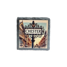 Chester Cityscape Slate Coaster – Vintage-Style Printed Stone Drink Coaster, Decorative and Durable (slco-kf25-2562)