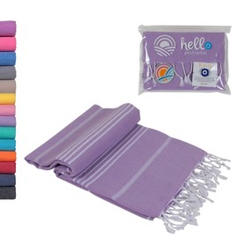 Hello Peshtemal Turkish Beach Towel, Prewashed, 100% Cotton, Soft, Absorbent, Quick Dry, Sand Free Oversized Bath Towels for Bathroom, Pool, Travel, Size 39x71 Inches (Lilac)