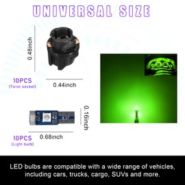 Sylvil 10PCS T5 LED Lights for Car Dashboard, Super Bright 3030-3SMD Auto Bulb with Twist Lock Socket, Interior Instrument Panel Gauge Indicator Replacement, Car Accessories (Green)