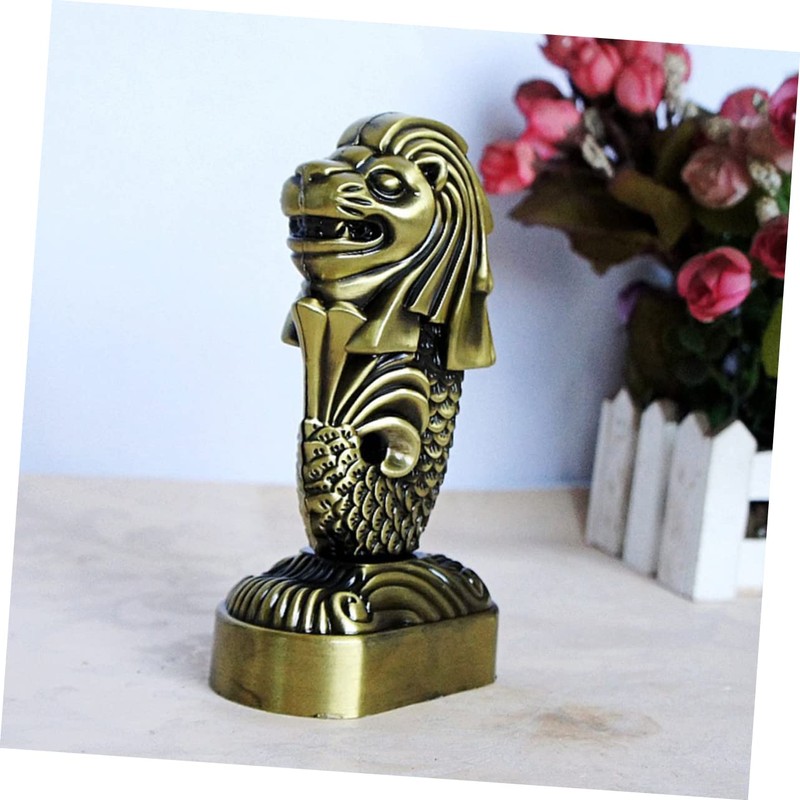 ULTECHNOVO 1Pc Creative Merlion Statue Decorative Bronze Metal Artware for