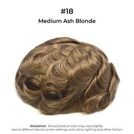 Superhairpieces Men's Toupee Haipiece NM101B Indian Remy Hair 0.2mm Thin PU Skin Base Mens Wigs 7" x 9" Med-High 100%-110% Density Long-Lasting Hairpiece (Medium Blonde)