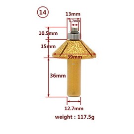SUPERTOOL Electroplated Diamond Stone Marble Grinding Edge Router Bit 1/2" Shank Woodworking Milling Tool for Marble Granite (1 Piece, 14)