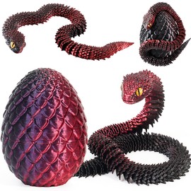 Joycabin 3D Printed Snake Toy, Easter 3D Printed Dragon Egg Snake Eggs, Easter Snake Eggs, 3D Printed Animals Toy for Children, Gifts, Desk, Home Decor (Black Red)