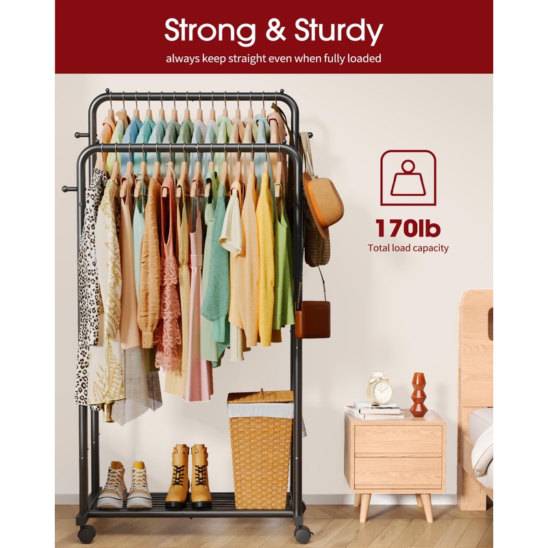 Sakugi Clothes Rack - Double Rods Clothing Rack with Mesh