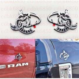 AUTO4RACING 2x Elephant Hellephant Badge Emblem Chrome Black for RAM F150 Charger TRX