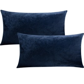 FLXXIE 2 Pack King Zipped Velvet Pillowcases, Soft and Cozy Solid Decorative Pillow Cases with Hidden Zipper for Bedroom, Sofa, Couch, 20x36 Inches, Navy Blue