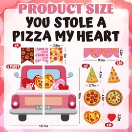 JarThenaAMCS 87Pcs Valentine's Day Pizza Bulletin Board Decoration Set Love Truck You Stole A Pizza My Heart Paper Cutouts with 100Pcs Glue Points for Party Classroom Wall Blackboard