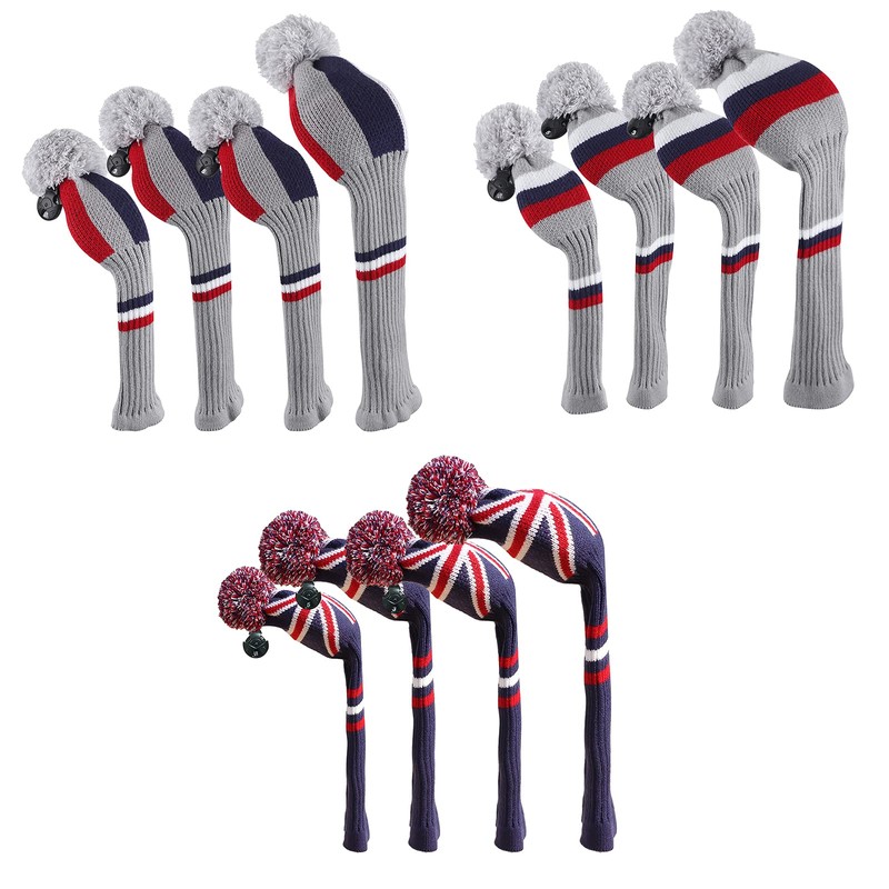 Golf Head Covers Knitted Pom Pom 460cc Golf Driver Fairway