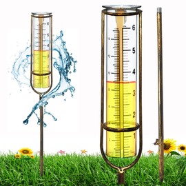 BIUWING Rain Gauge, Glass rain Gauge Outdoor, rain gauges for Yard with Stake Best Rated, Decorative for Garden, Deck, Lawn, Landscape (Copper rain Gauge)