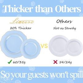 Liacere 350PCS Bule Plastic Plates - Disposable Bule and Gold Plates 50guest Baroque Plastic Dinnerware include 100Plates, 50Pack Pre Rolled Napkins with Silverware 50Cups for Wedding&Mother's Day