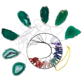 KYEYGWO 7 Chakra Tree of Life Hanging Ornament with Green Agate Slices, Healing Crystal Hanging Handmade Gemstone Wind Chime Dream Catcher Hanging Decoration for Home Wedding Souvenir