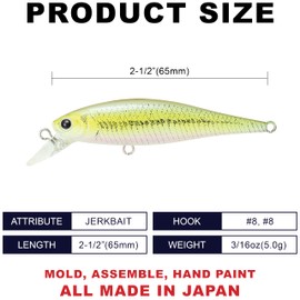 LUCKY CRAFT Pointer 65, 819 Live Chart Wakasagi, Jerkbait, Trout Fishing Lure, Freshwater Bass Fishing Lure, Suspending Hard Bait with Side-to-Side Action, Weight Fixed Low Center Balancer