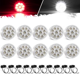 Partsam 2Pcs Dual Revolution 2 inch Round 9LED Marker Light, Red Side Marker Clearance Lights to White Auxiliary Lights for Trailer Truck, Clear Lens,12V, Waterproof