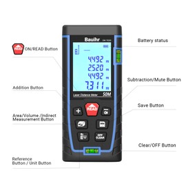 Laser Measure, Bauihr 165ft Laser Distance Meter, Portable Laser Measurement Tool with 2 Bubble Levels, Large Backlit LCD Display, Allowing Pythagorean Mode, Measuring Distance/Area/Volume, IP54