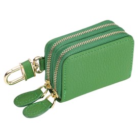 uxcell Genuine Leather Car Key Fob Case, Universal Car Key Fob Holder, Double Layer Zipper Key Case Bag for Men Women, Green