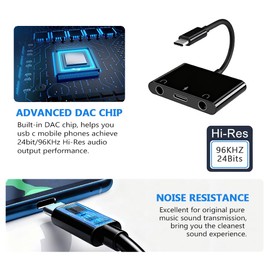 SkySmile USB C Audio Headphone Adapter, 4 in 1 Type-C to Dual 3.5mm Headphone Audio Splitter with Headphone Jack and Charging Port