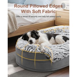 iweepet Dog Beds for Jumbo Dogs, 47.5"x35"x7.6", Removable and Washable Cover, Raised Reboundable Edges, Non Slip Bottom, Extra Big Size, Orthopedic Oval Memory Foam Pet Bedding, Indoor