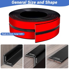 Wall Corner Protector, Peel and Stick Wall Corner Trim, Flexible Rubber Molding Wall Corner Guard, L Shaped Self Adhesive Edge Protector Moulding Trim for Wall Edge Ceiling, Black, 3/4in,10Ft